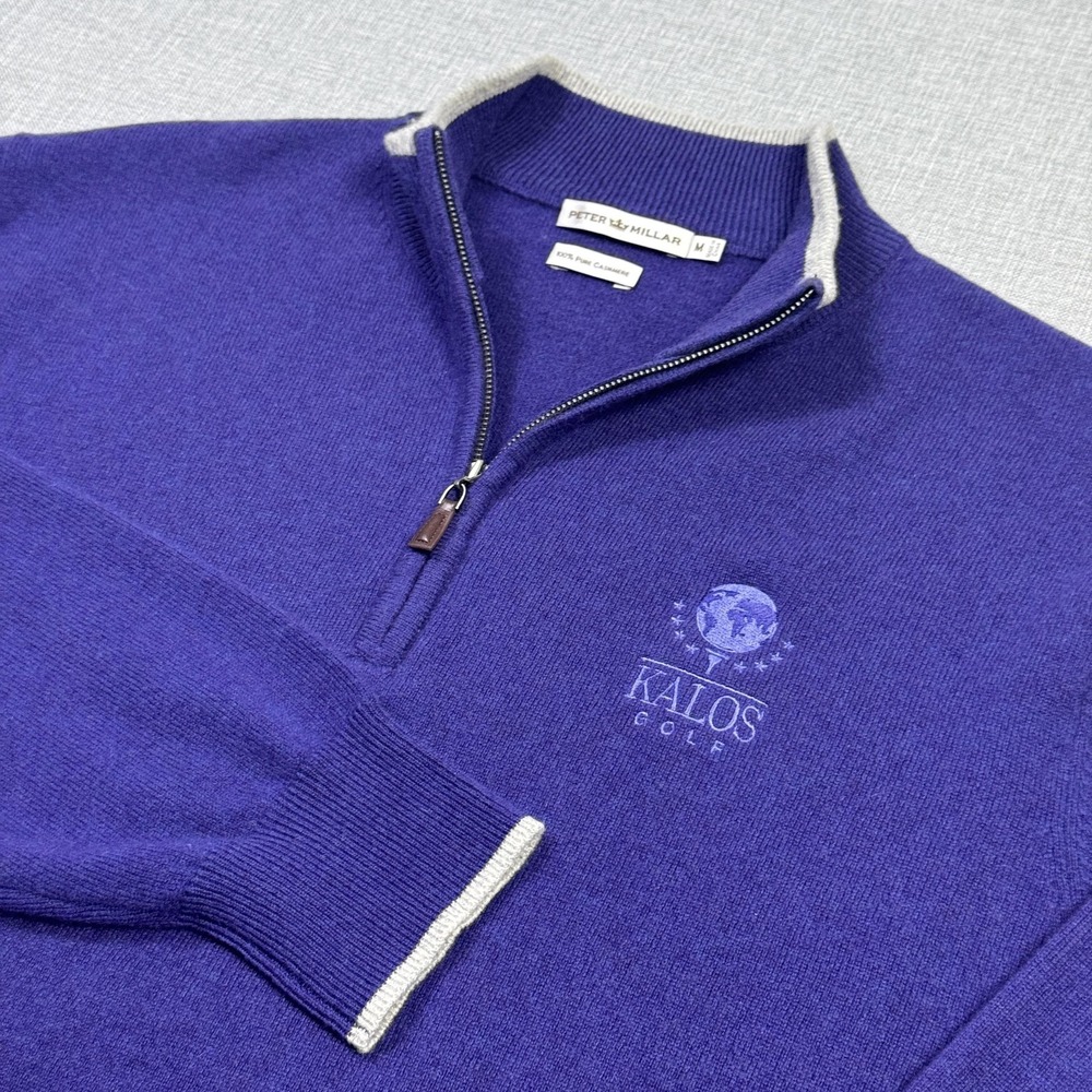 Peter Millar 1/4 Zip‎ Cashmere Kalos Golf Sweater Mens Medium Purple Mock Neck